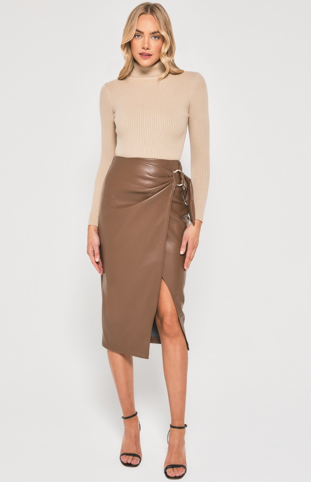 St Lucia Boutique Tyla faux leather midi skirt - chocolate - Shop women's at St Lucia Boutique