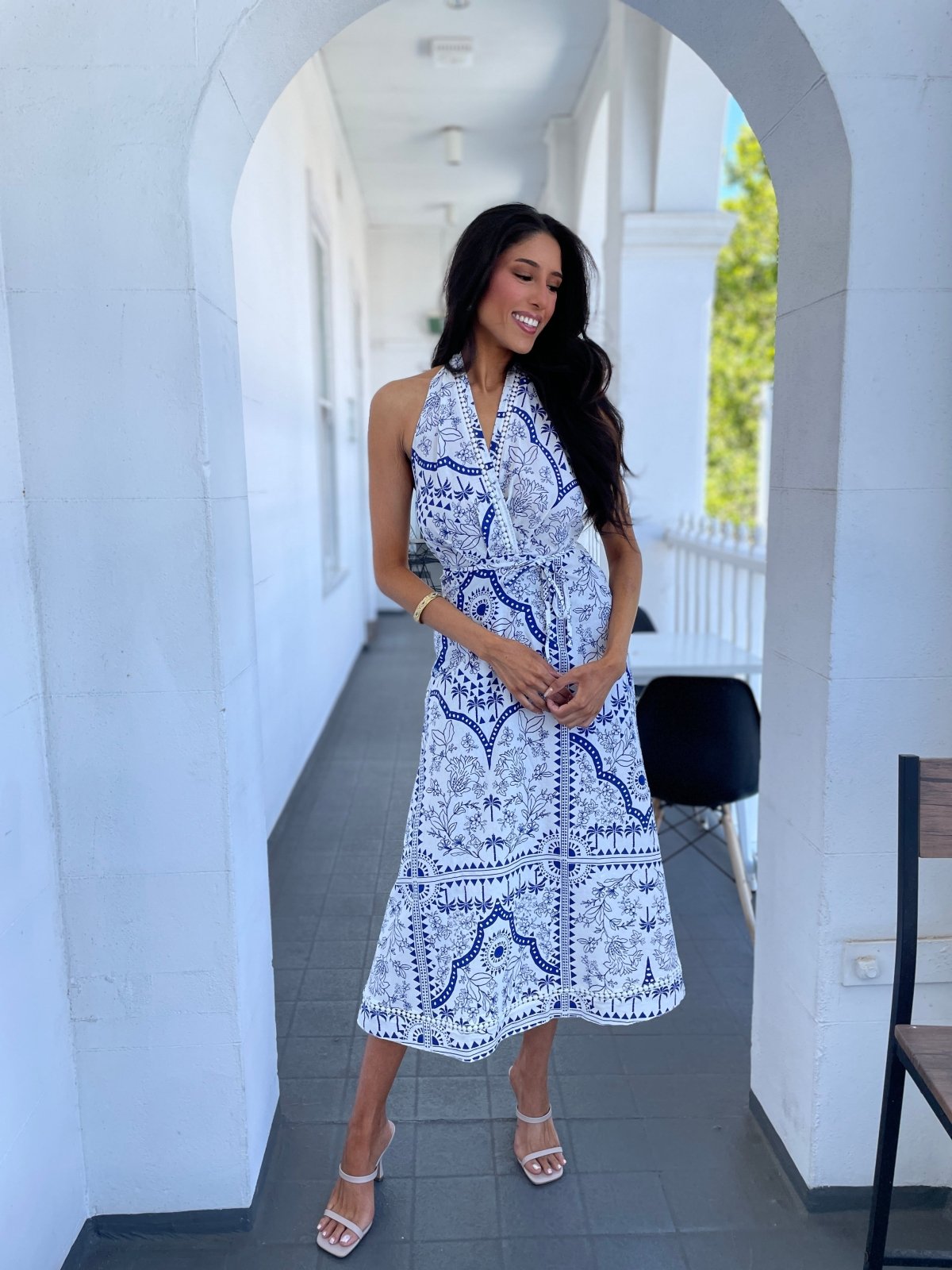 St Lucia Boutique Athena Halter Maxi Dress - Blue/White - Shop women's at St Lucia Boutique