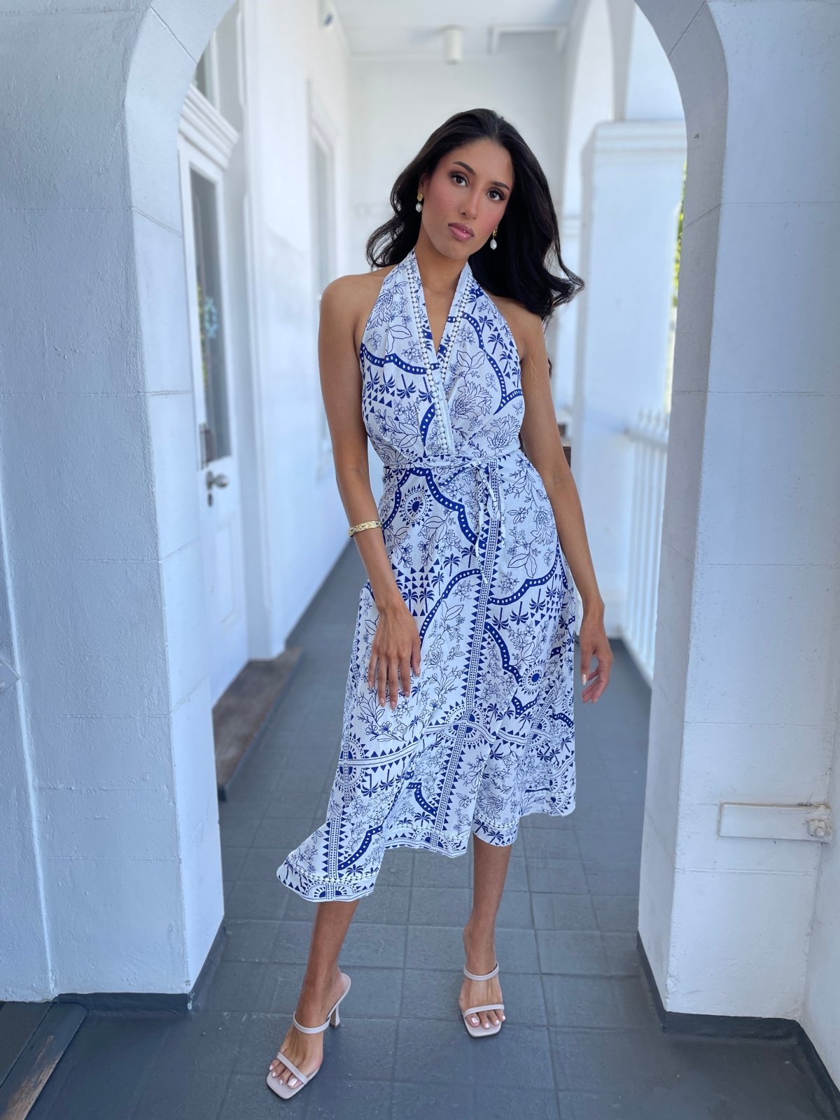 St Lucia Boutique Athena Halter Maxi Dress - Blue/White - Shop women's at St Lucia Boutique