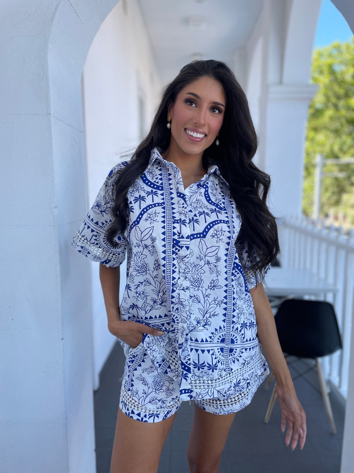 St Lucia Boutique Athena shirt - Blue/White - Shop women's Shirts at St Lucia Boutique