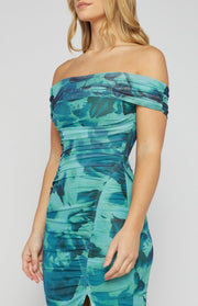 St Lucia Boutique Aurora off shoulder midi dress - teal multi - Shop women's at St Lucia Boutique