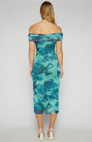 St Lucia Boutique Aurora off shoulder midi dress - teal multi - Shop women's at St Lucia Boutique