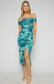 St Lucia Boutique Aurora off shoulder midi dress - teal multi - Shop women's at St Lucia Boutique