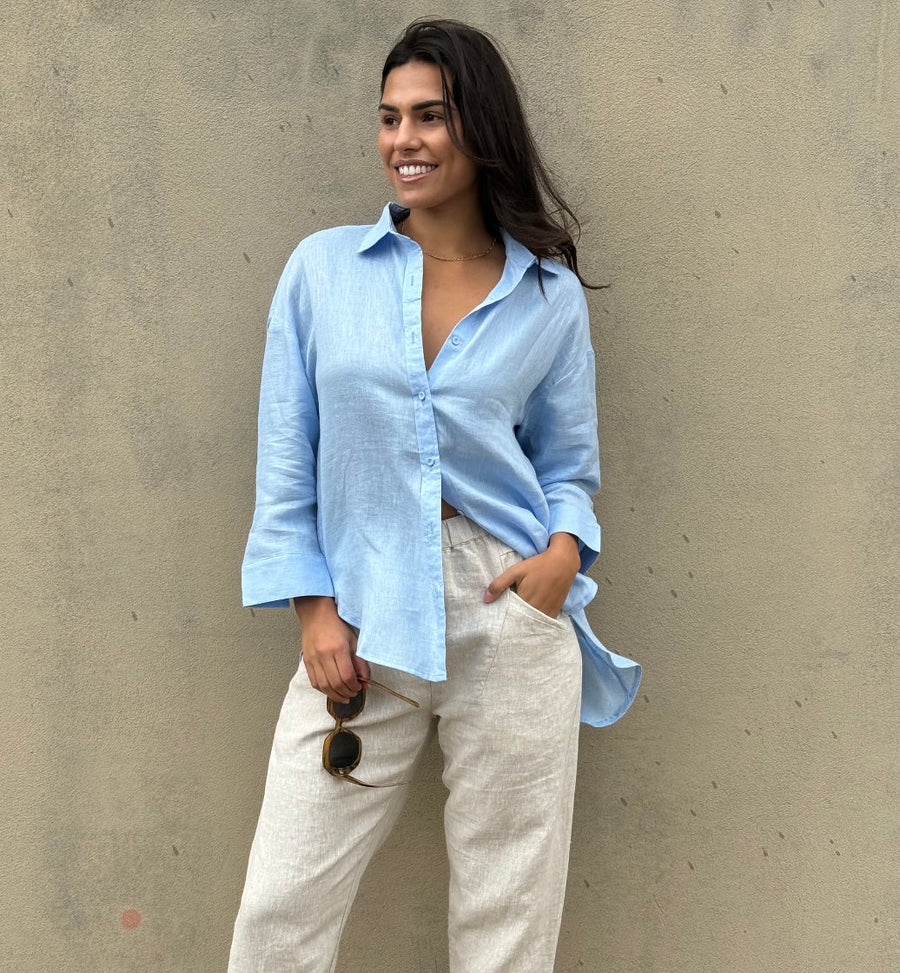 St Lucia Boutique Ava boyfriend shirt - sky blue - Shop women's Shirts at St Lucia Boutique