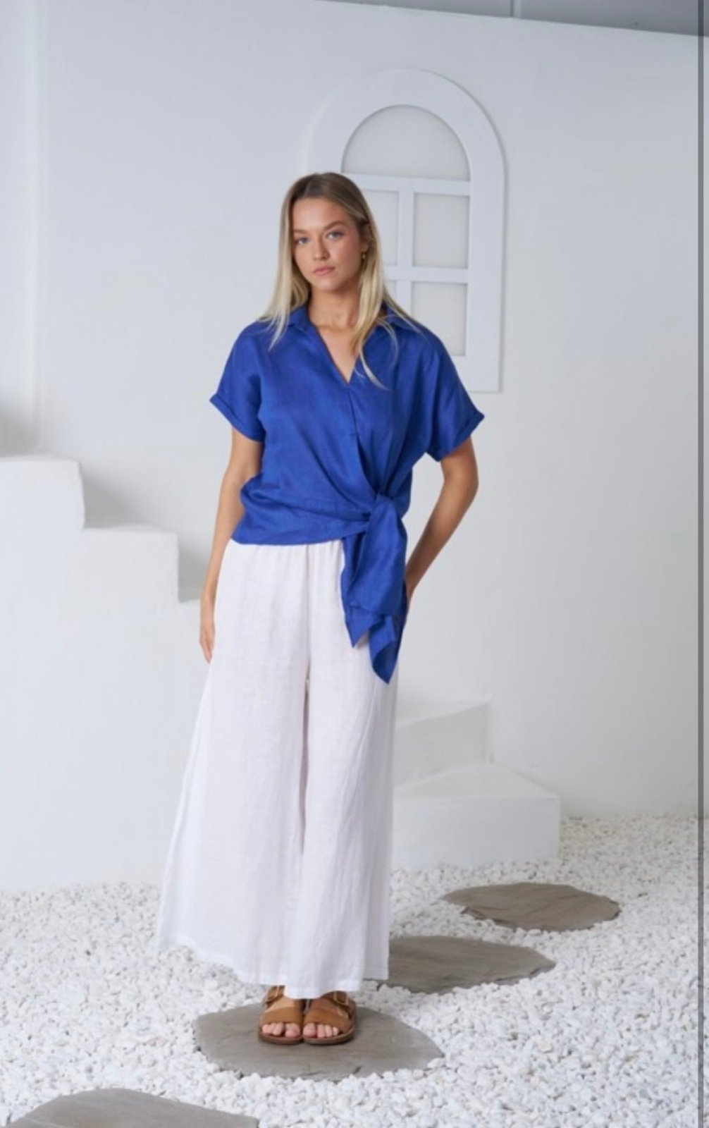 St Lucia Boutique Baker linen shirt - Cobalt - Shop women's Shirts at St Lucia Boutique