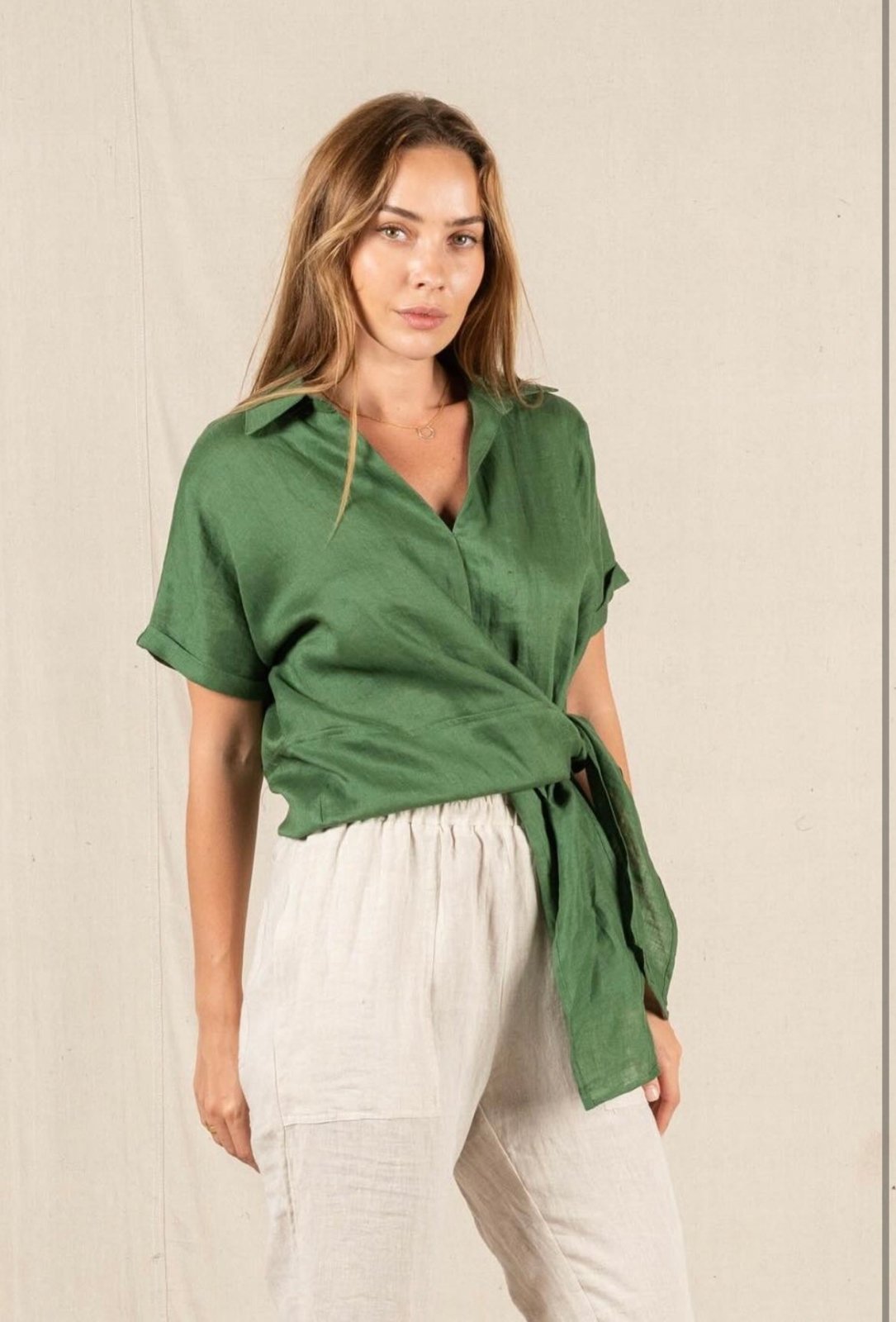 St Lucia Boutique Baker linen shirt - Fern - Shop women's Tops at St Lucia Boutique