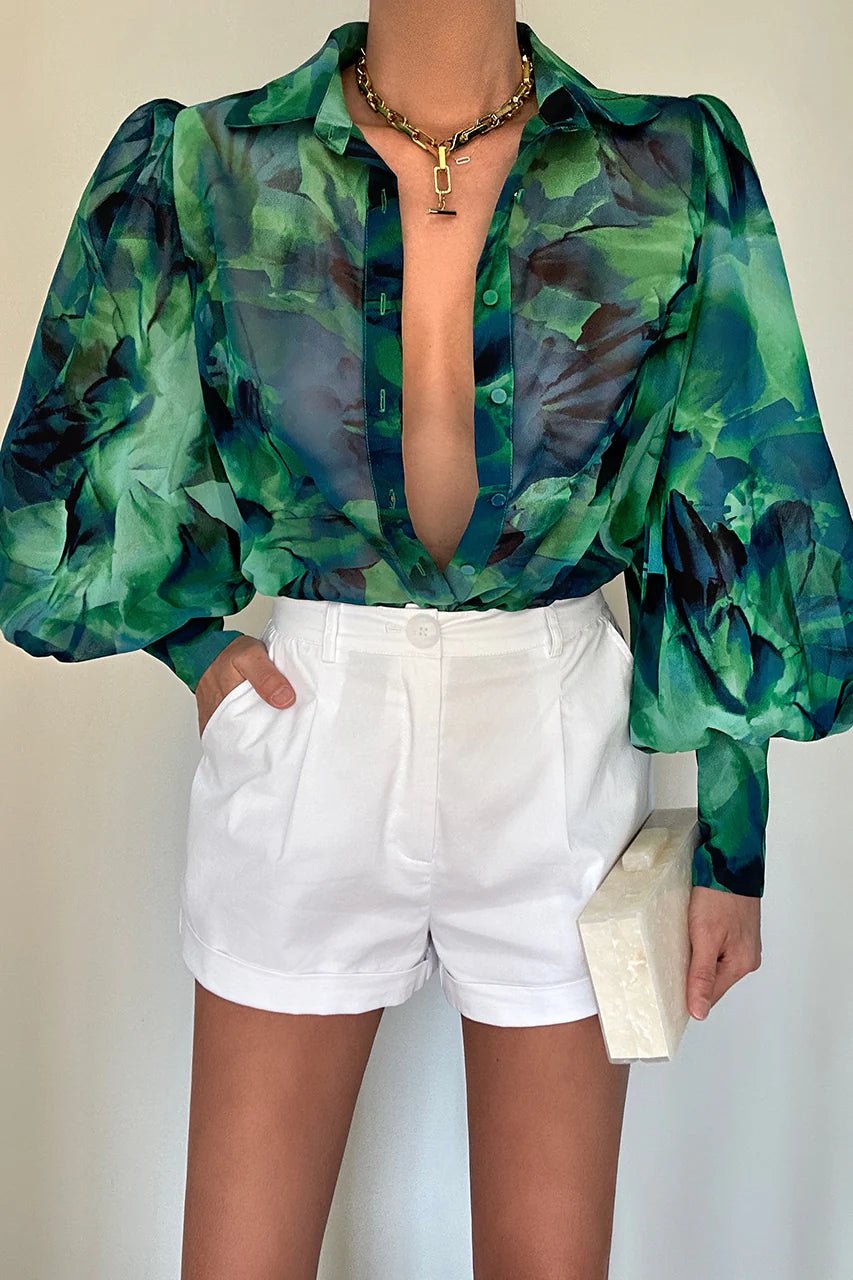 St Lucia Boutique Calista shirt - floral green - Shop women's Tops at St Lucia Boutique