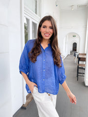 St Lucia Boutique Elijah Linen Blouse - Royal Blue - Shop women's Tops at St Lucia Boutique