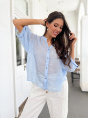 St Lucia Boutique Elijah Linen blouse - Sky blue - Shop women's Tops at St Lucia Boutique