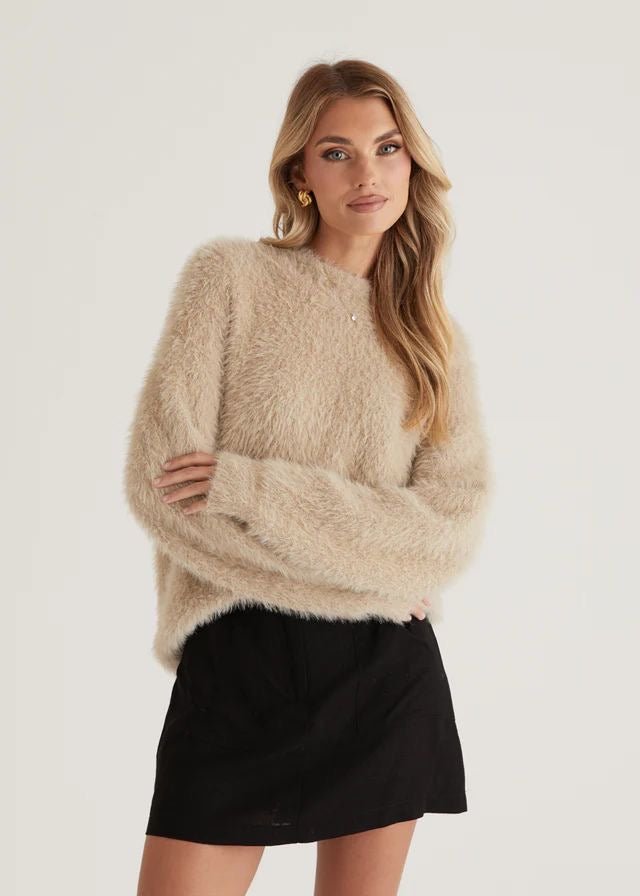 St Lucia Boutique Ella Fluffy Cardigan - Beige - Shop women's Tops at St Lucia Boutique