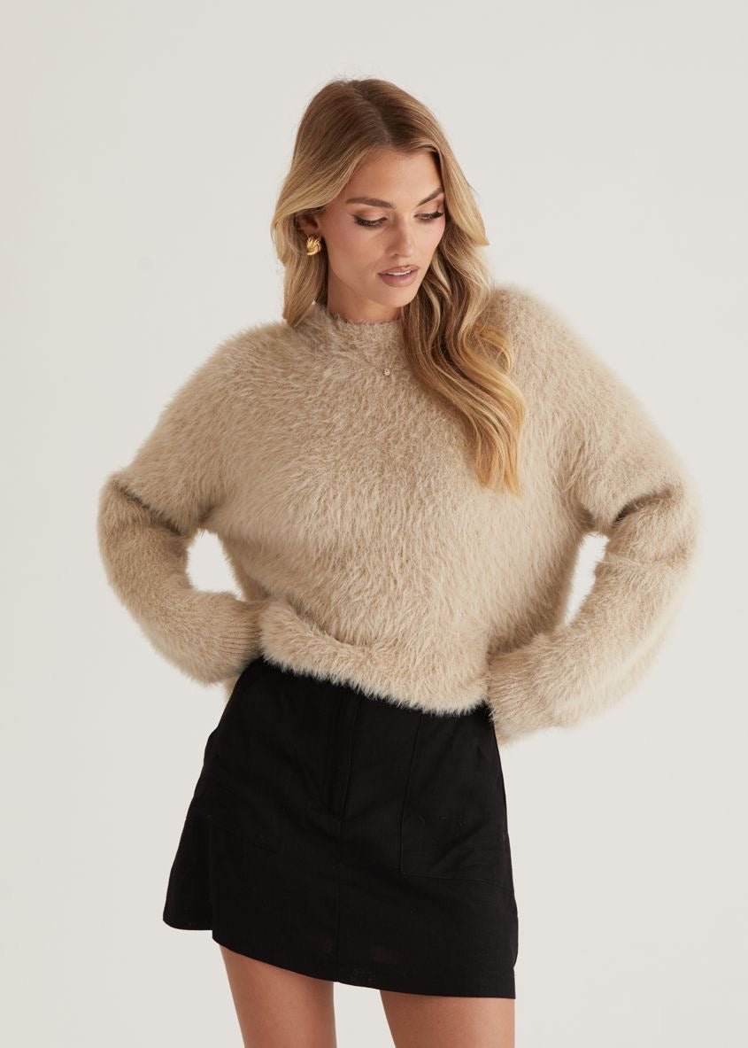 St Lucia Boutique Ella Fluffy Cardigan - Beige - Shop women's Tops at St Lucia Boutique