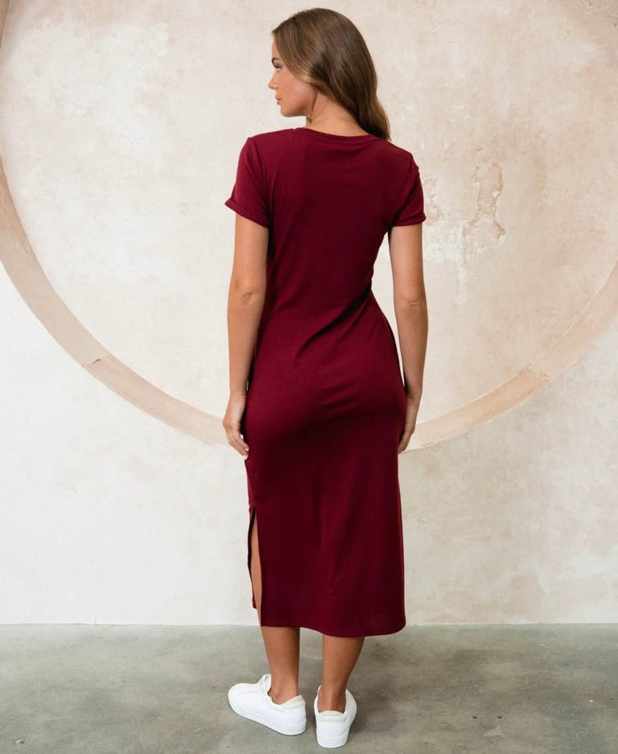 St Lucia Boutique Francesca tie up dress - wine - Shop women's Dresses at St Lucia Boutique