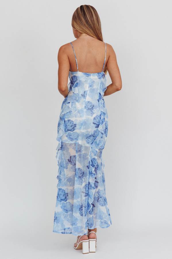 St Lucia Boutique Genevieve ruffle maxi dress - blue/white - Shop women's at St Lucia Boutique