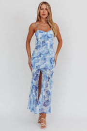 St Lucia Boutique Genevieve ruffle maxi dress - blue/white - Shop women's at St Lucia Boutique