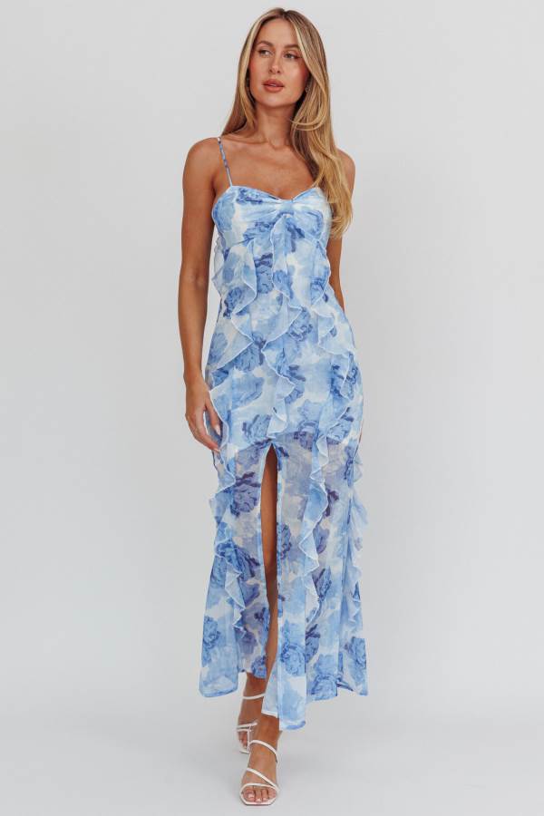 St Lucia Boutique Genevieve ruffle maxi dress - blue/white - Shop women's at St Lucia Boutique