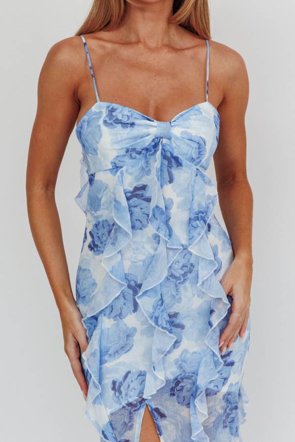 St Lucia Boutique Genevieve ruffle maxi dress - blue/white - Shop women's at St Lucia Boutique