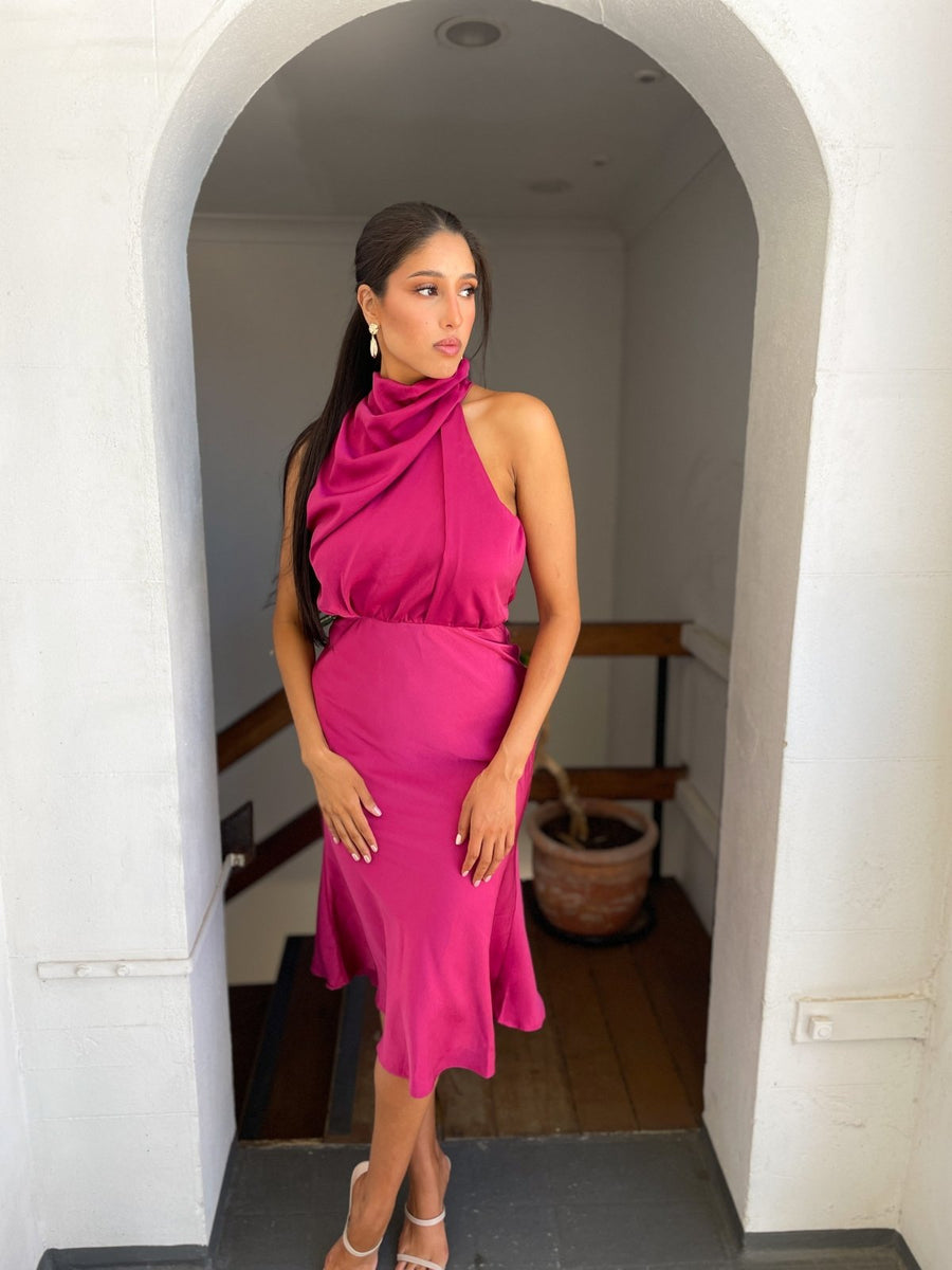 St Lucia Boutique Hadid satin midi dress - fuschia - Shop women's at St Lucia Boutique