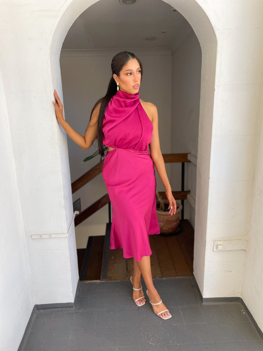 St Lucia Boutique Hadid satin midi dress - fuschia - Shop women's at St Lucia Boutique