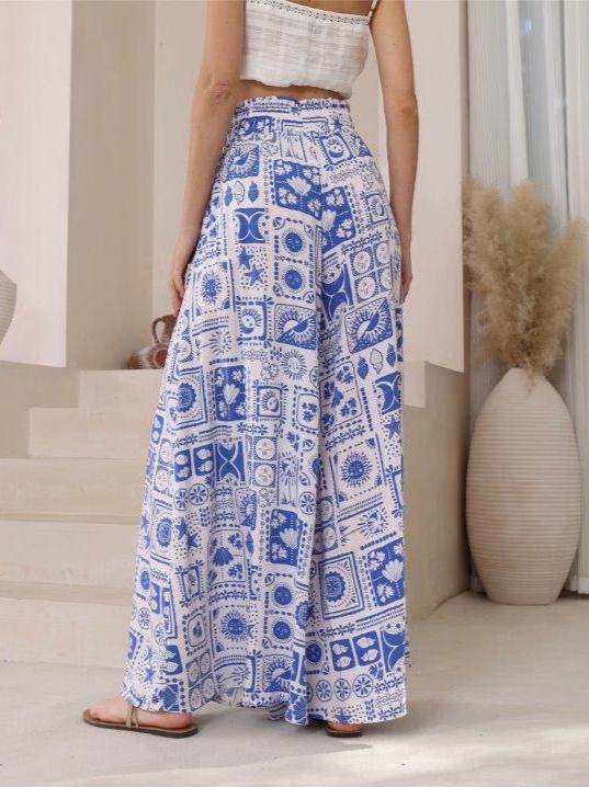 St Lucia Boutique Henry Pant - Blue/White Print - Shop women's at St Lucia Boutique