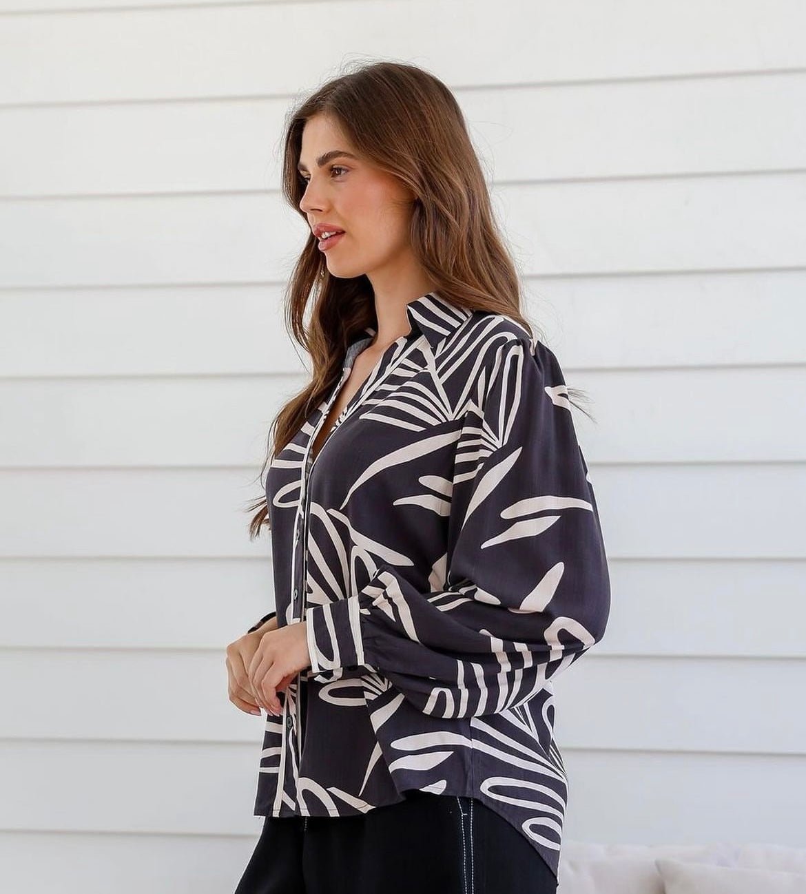 St Lucia Boutique Jade print shirt - black/nude - Shop women's Shirts at St Lucia Boutique