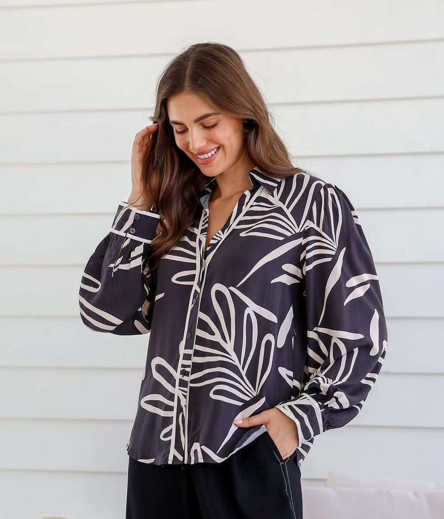 St Lucia Boutique Jade print shirt - black/nude - Shop women's Shirts at St Lucia Boutique