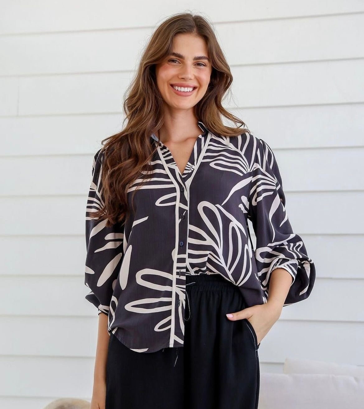 St Lucia Boutique Jade print shirt - black/nude - Shop women's Shirts at St Lucia Boutique