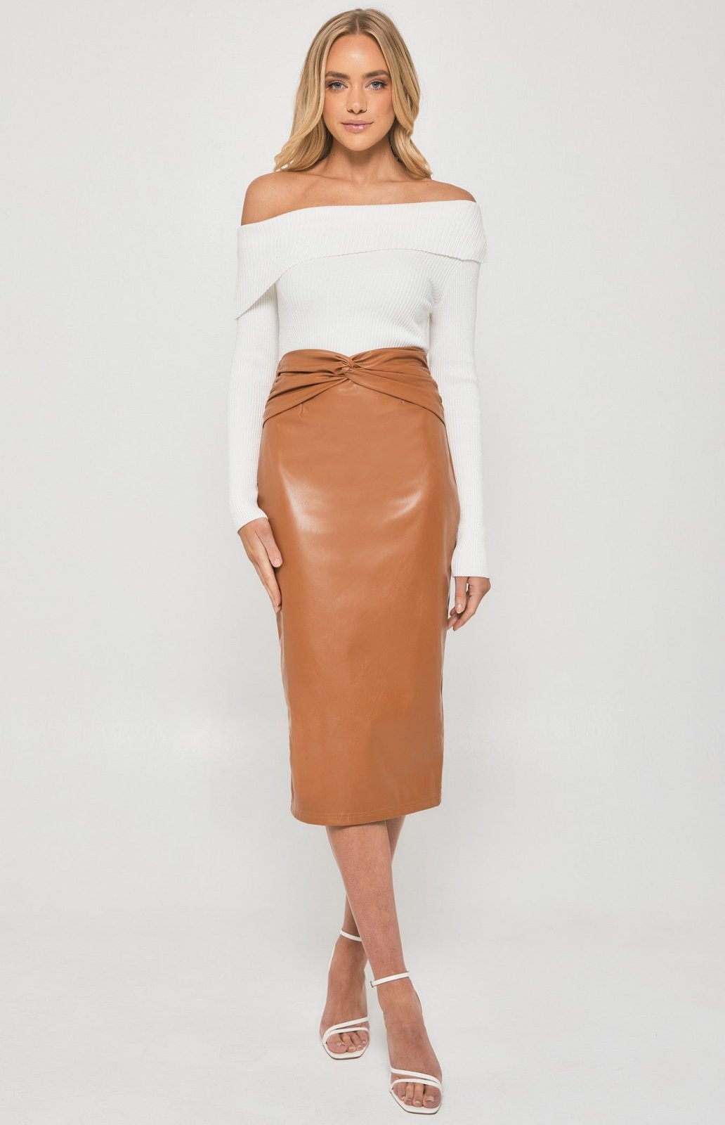 St Lucia Boutique Jenner faux leather midi skirt - toffee - Shop women's at St Lucia Boutique