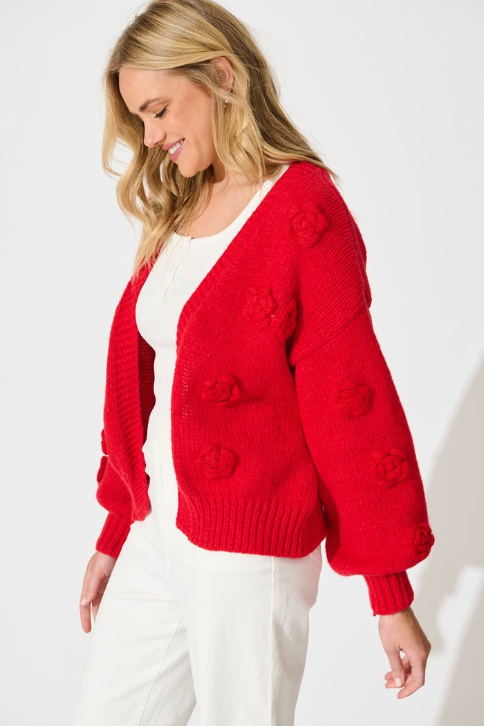 St Lucia Boutique Rose knit cardi - red - Shop women's at St Lucia Boutique