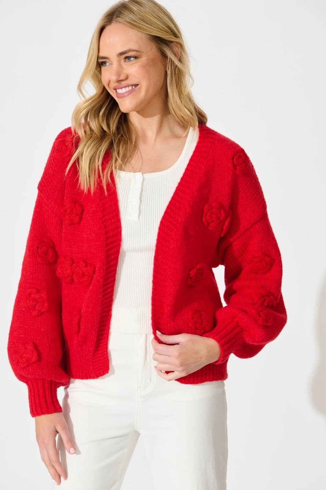 St Lucia Boutique Rose knit cardi - red - Shop women's at St Lucia Boutique