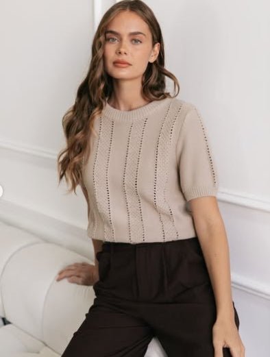 St Lucia Boutique Wiress Knit Top - Beige - Shop women's Tops at St Lucia Boutique