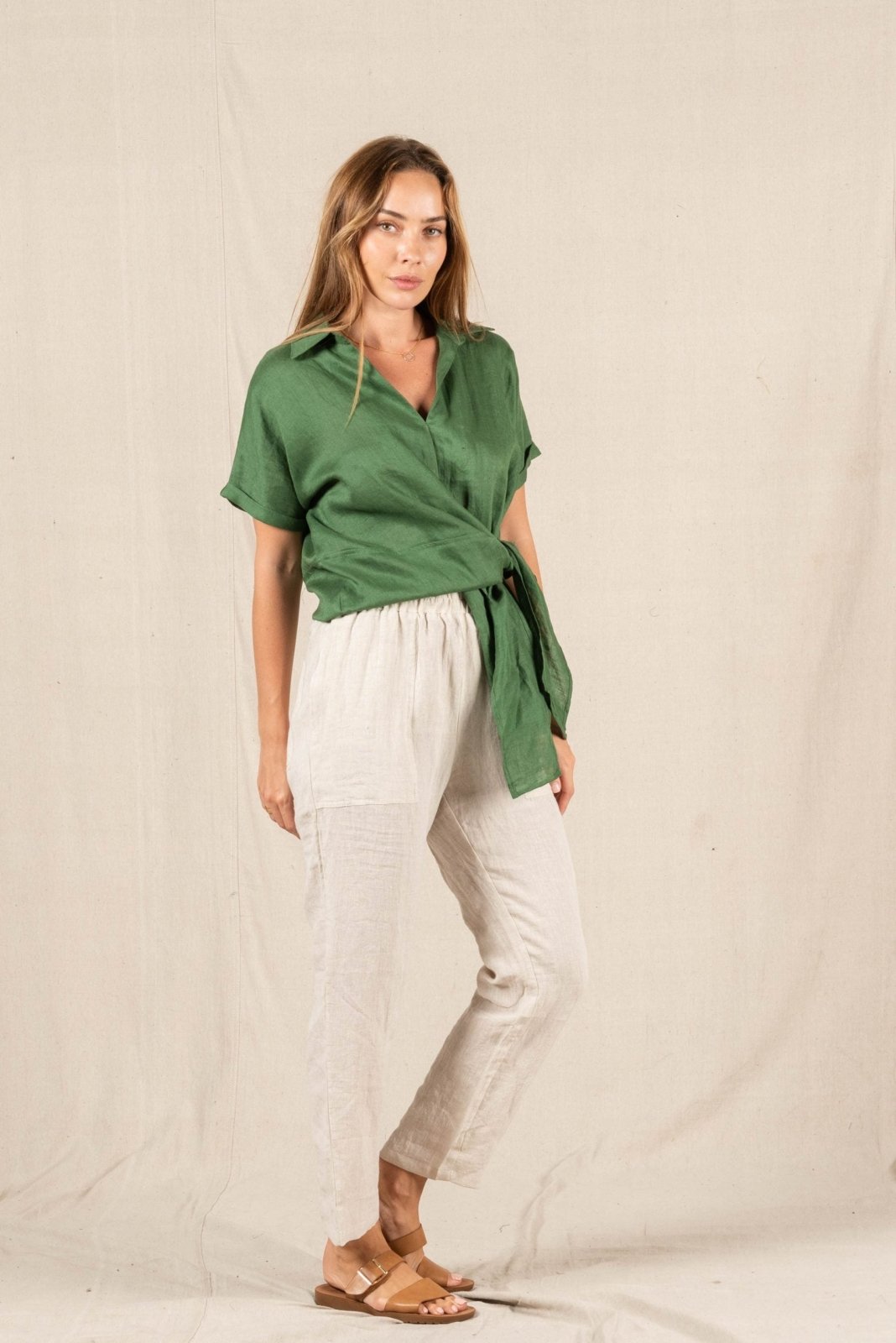 Valeria Label Baker linen shirt- bottle green - Shop women's Tops at St Lucia Boutique