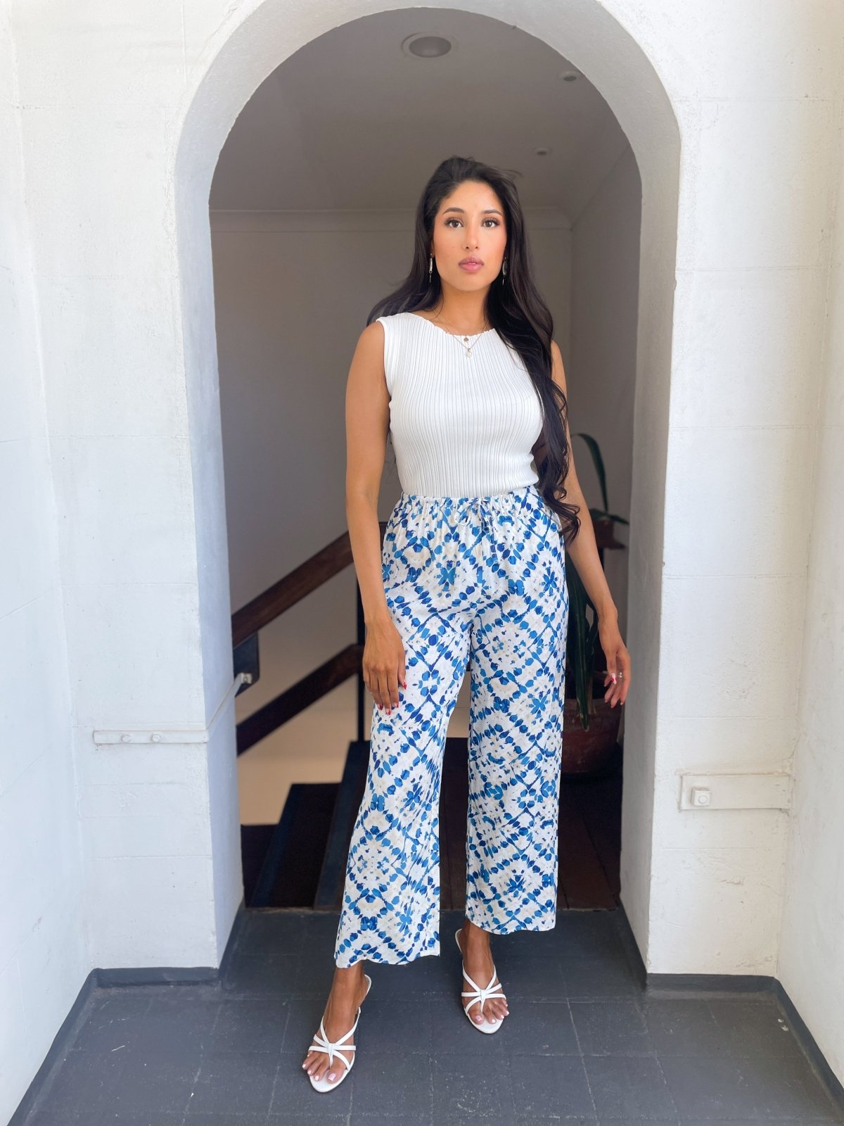 St Lucia Boutique Elke print pant - blue/white - Shop women's at St Lucia Boutique