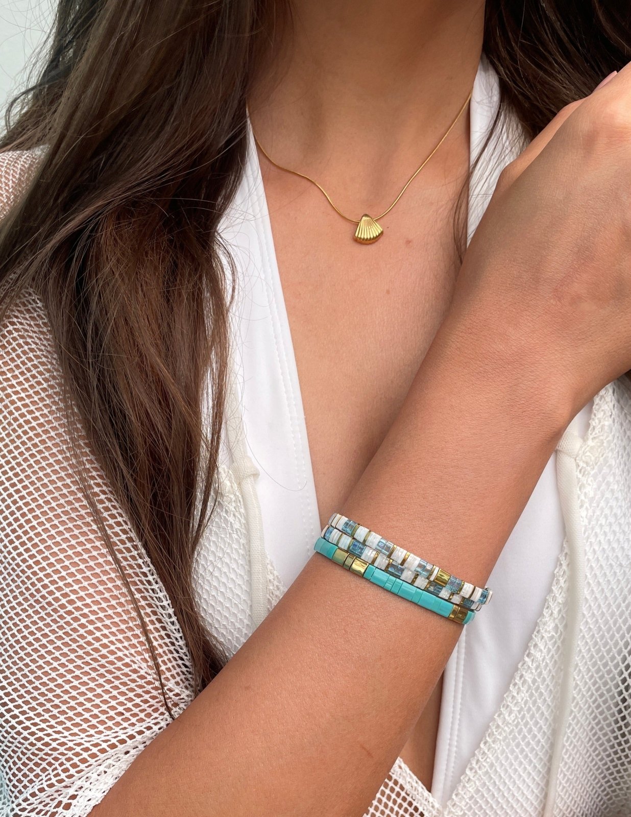 St Lucia Boutique Helios glass tile bracelet - aqua/pearl - Shop women's at St Lucia Boutique