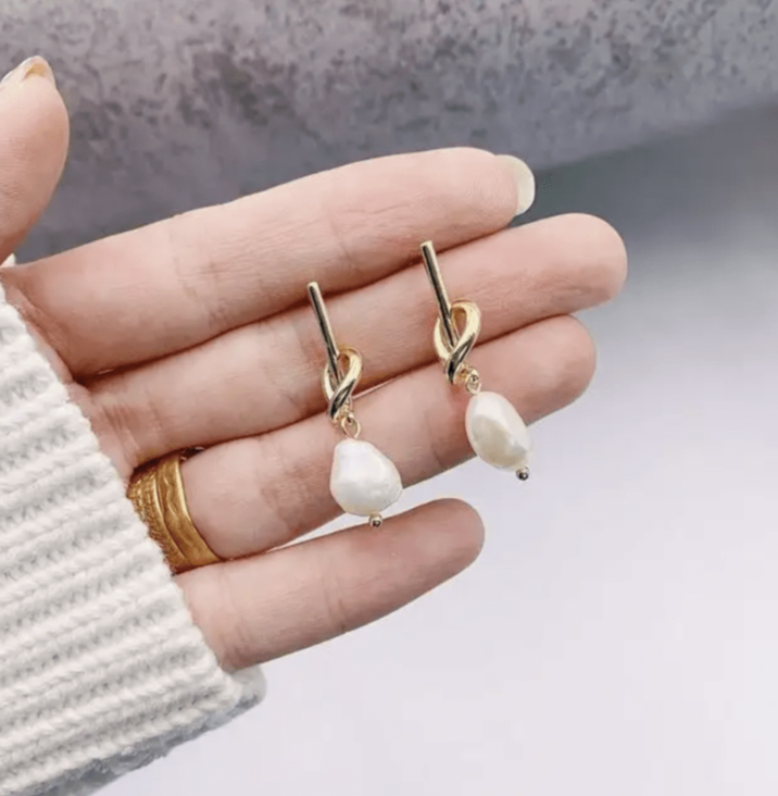 St Lucia Boutique Knotted 18k gold plated/ freshwater pearl earring - Shop women's Accessories at St Lucia Boutique