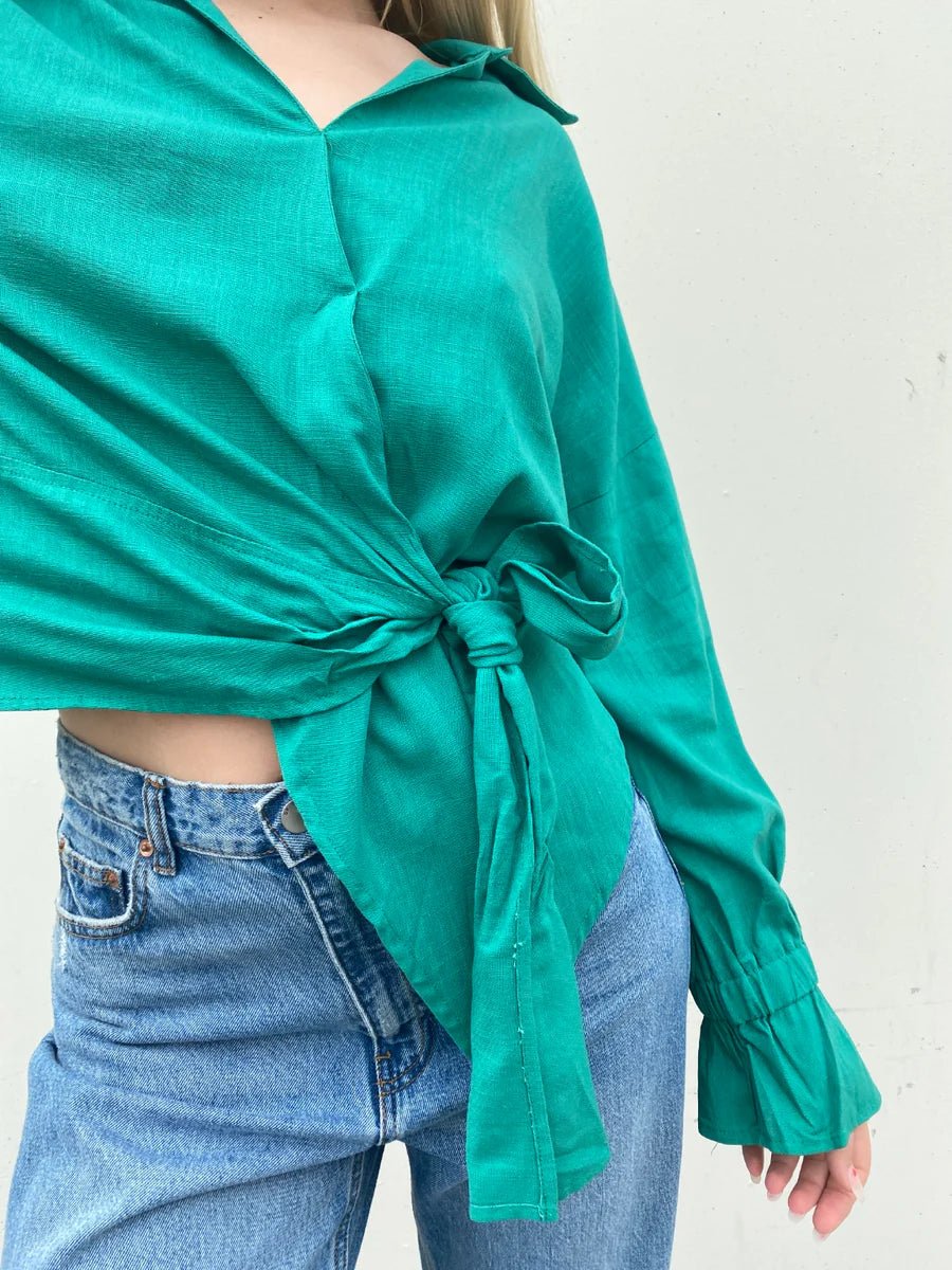 St Lucia Boutique Louise tie shirt - Emerald Green - Shop women's Shirts at St Lucia Boutique