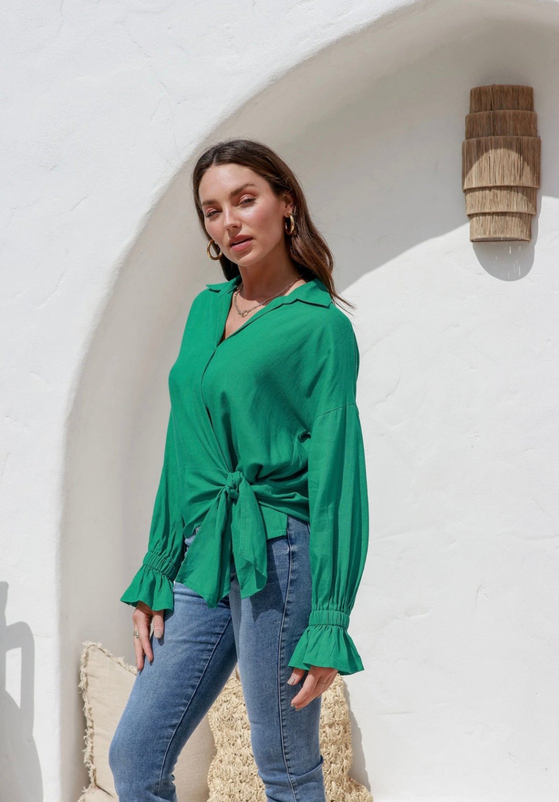 St Lucia Boutique Louise tie shirt - Emerald Green - Shop women's Shirts at St Lucia Boutique