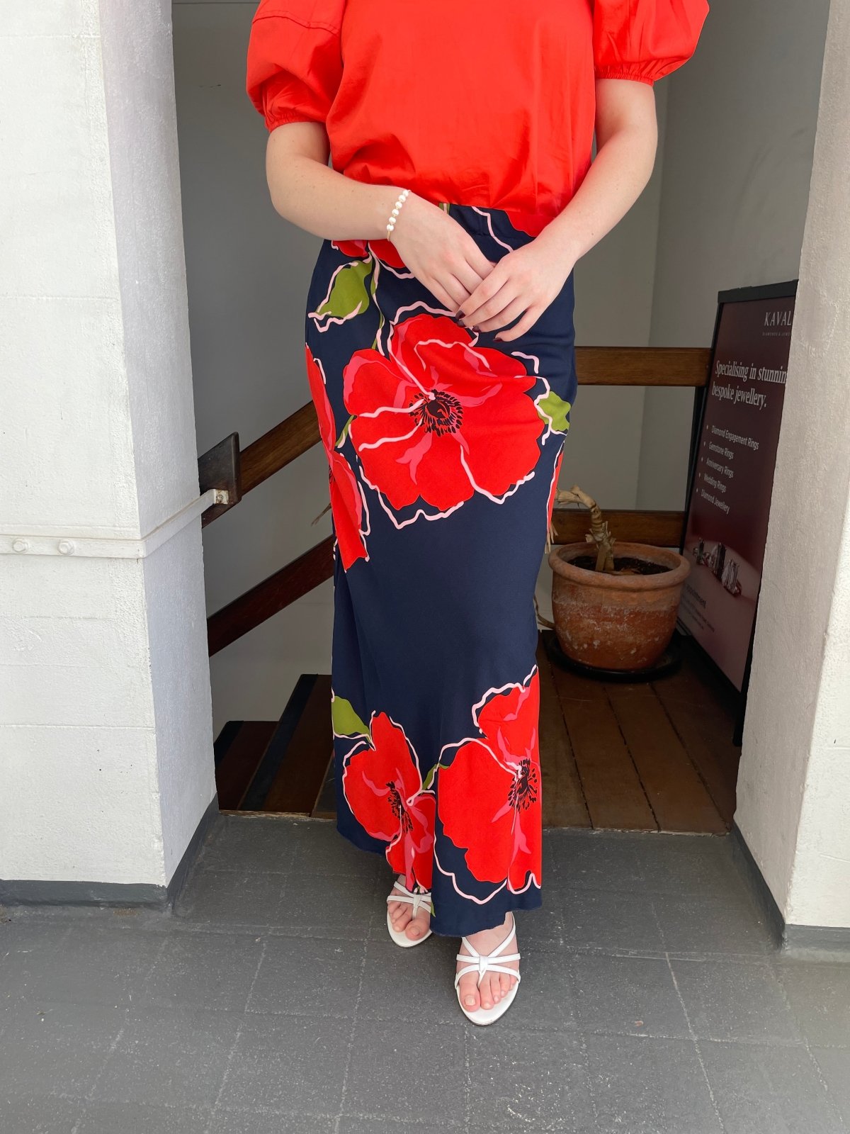 St Lucia Boutique Maria floral maxi skirt - red/navy - Shop women's at St Lucia Boutique