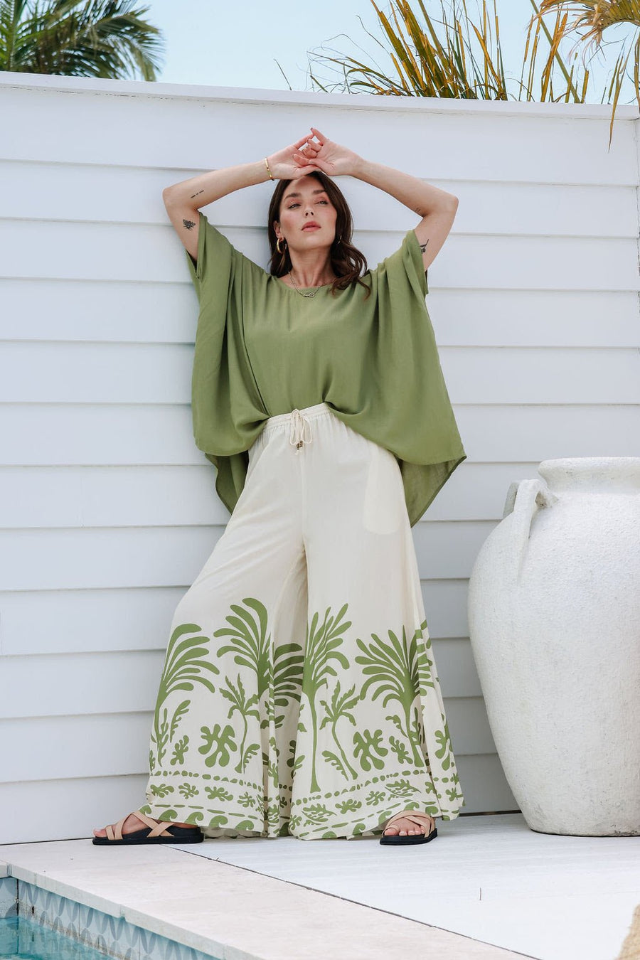 St Lucia Boutique Palms print pant - cream/khaki - Shop women's at St Lucia Boutique