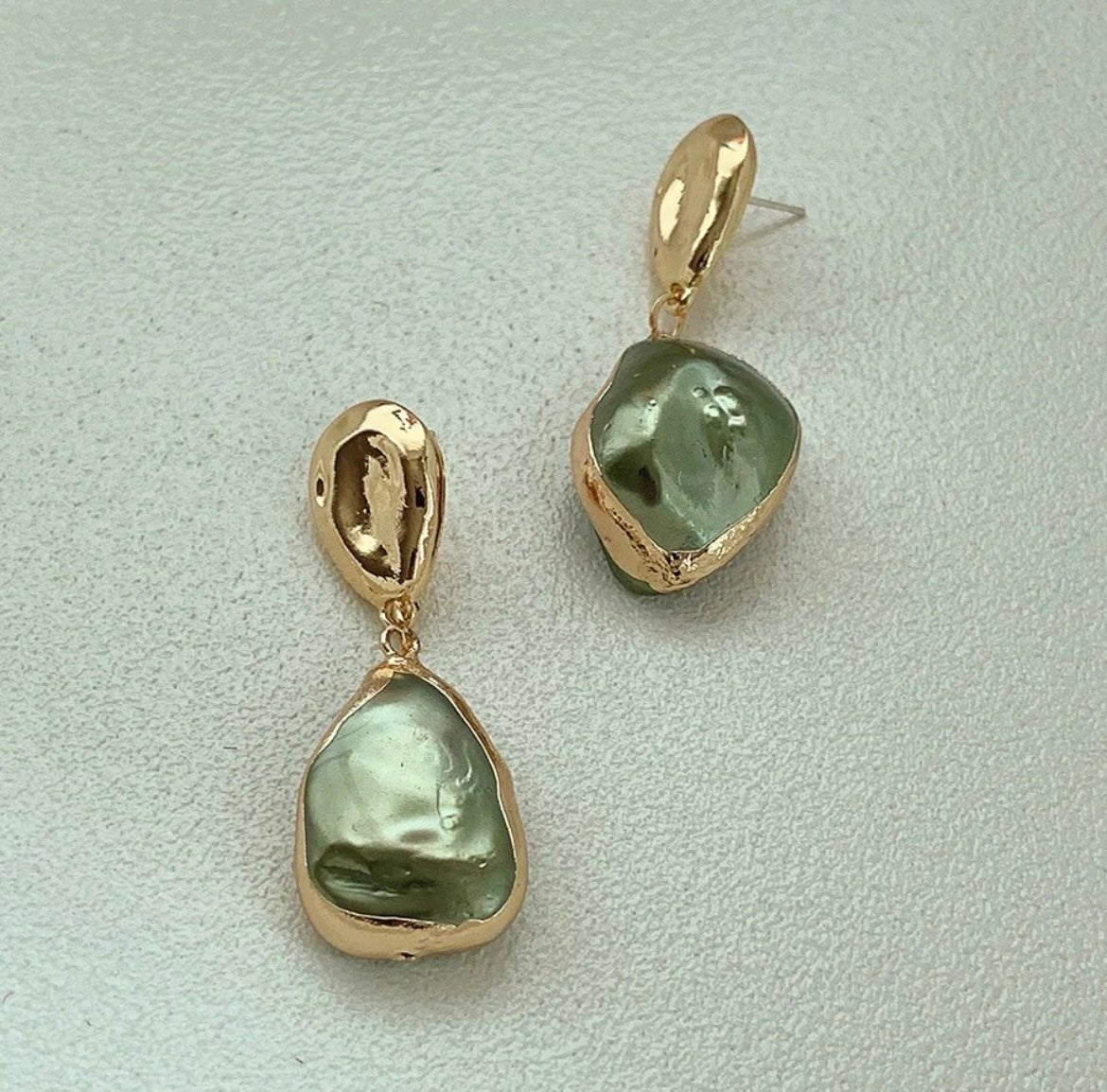 St Lucia Boutique Sage green freshwater pearl 18k gold earring - Shop women's at St Lucia Boutique