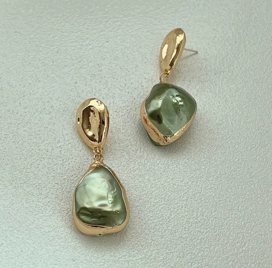 St Lucia Boutique Sage green freshwater pearl 18k gold earring - Shop women's at St Lucia Boutique